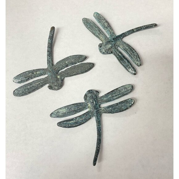 Miniature Bronze Dragonfly Figurines Has A Green Patina LOT 3 Vintage 2” X 3” - Picture 1 of 9
